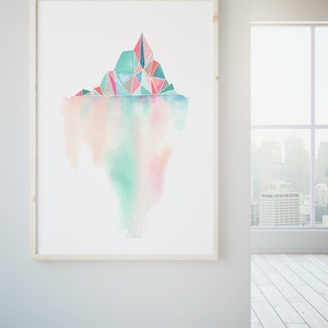 Watercolor Giclee Art Print Tip of Iceberg Geometric, Abstract, Pastel, Simple image 3