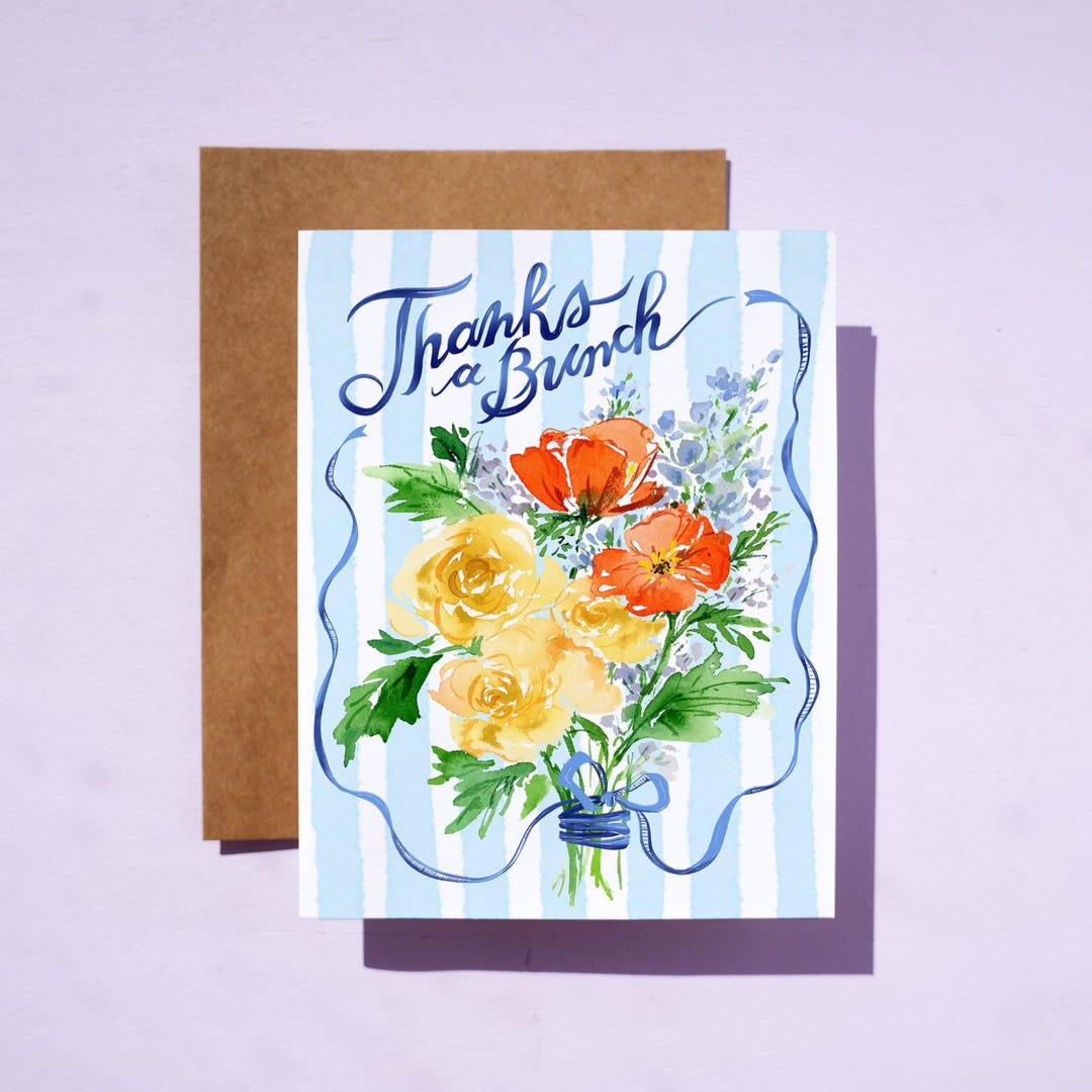 Thanks a Bunch Card – Watercolor Flower Bouquet Thank You Card, Floral ...