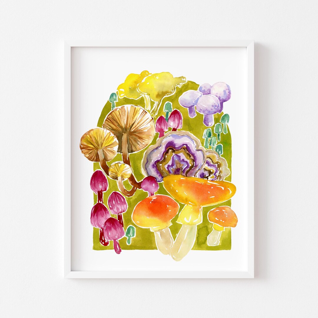 Mushroom Art Print. Colorful Fungi Wall Art. Enchanted Forest Fungi ...