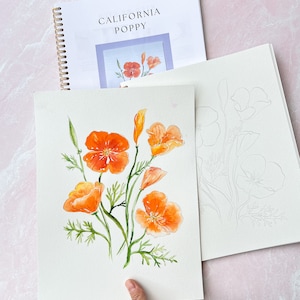 Individual Floral Watercoloring Pages. Outlined Coloring Sheets of Flowers. Learn To Paint Flowers. How To Watercolor Worksheet. Art Gift. image 9