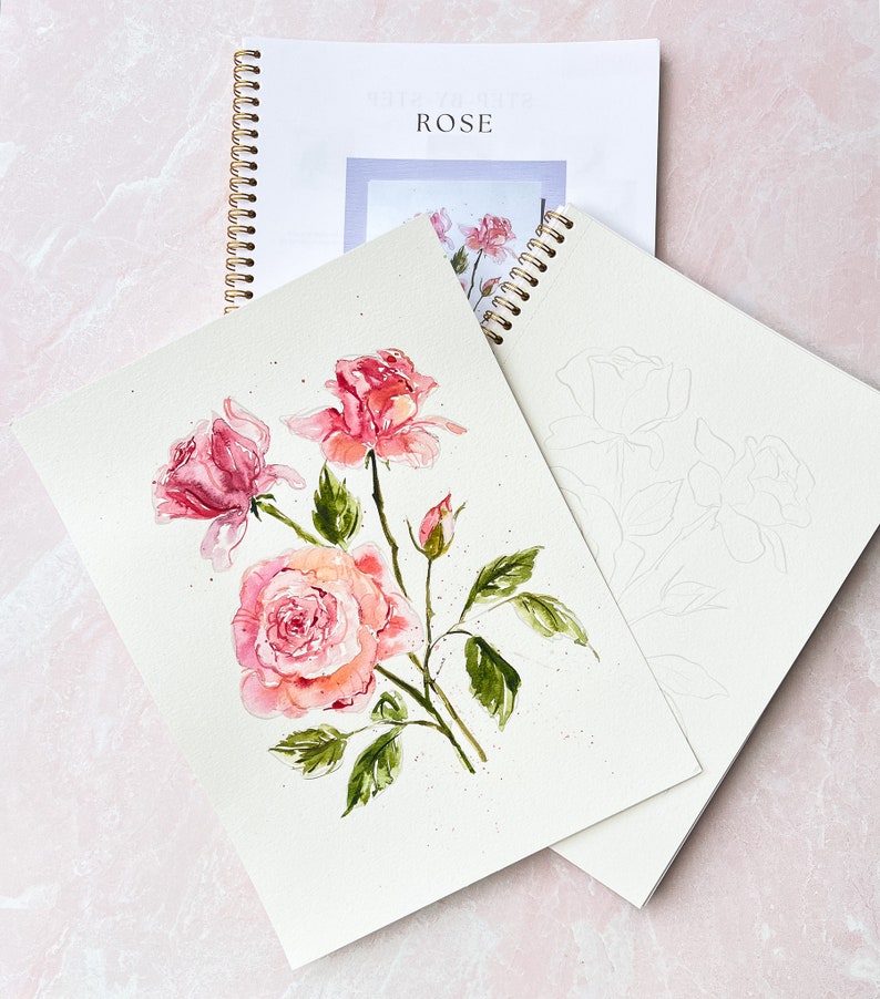Individual Floral Watercoloring Pages. Outlined Coloring Sheets of Flowers. Learn To Paint Flowers. How To Watercolor Worksheet. Art Gift. image 7