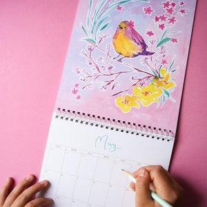 2024 Flowers & Feathers Wall Calendar. Wall calendar. Bird calendar. Flora Fauna. Flower art. Floral calendar. Gift for her. Art calendar image 2