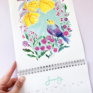 2024 Flowers & Feathers Wall Calendar. Wall calendar. Bird calendar. Flora Fauna. Flower art. Floral calendar. Gift for her. Art calendar image 6