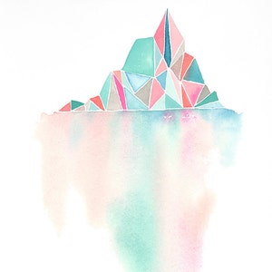 Watercolor Giclee Art Print Tip of Iceberg Geometric, Abstract, Pastel, Simple image 2