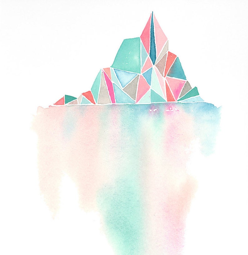 Watercolor Giclee Art Print Tip of Iceberg Geometric, Abstract, Pastel, Simple image 2