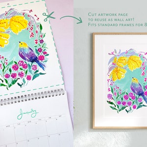 2024 Calendar Set. Wall & Desk Calendars. Watercolor Art. 2024 Floral Calendar. Botanical Art Calendar. Bird Art. Gift for Her. Home Decor image 3