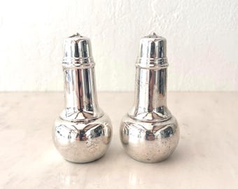 Vintage Mid-Century Silver Plate Salt and Pepper Shakers - Modern Bulbous Base  (Set of 2)