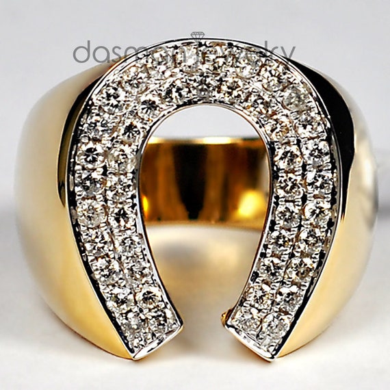 1 Ct Round Diamond Lucky Horseshoe Pinky Ring 14Carat Yellow Gold Over Men's 