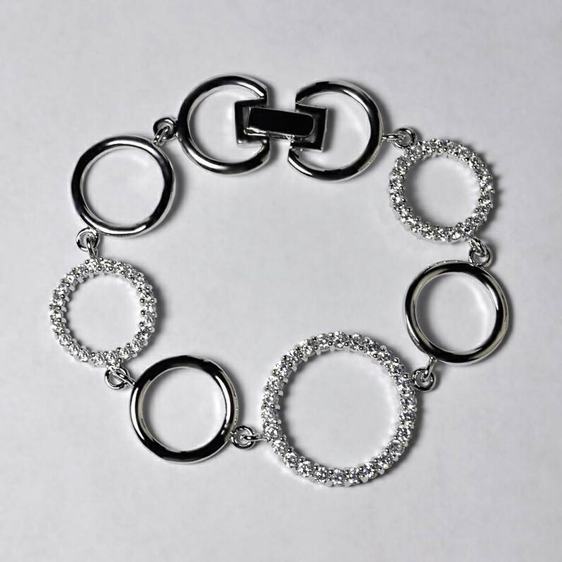 Large Open Circle Geometric Tennis Bracelet 925 Sterling Silver Women CZ Crystal Delicate Minimalist Custom Bridal Jewelry