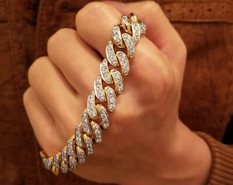 Genuine Diamond Miami Cuban Link Bracelet for Men, 7.55 Carats Iced Out, 60 grams Solid 10K Yellow Gold, 8 3/4 inches long, 13 mm wide