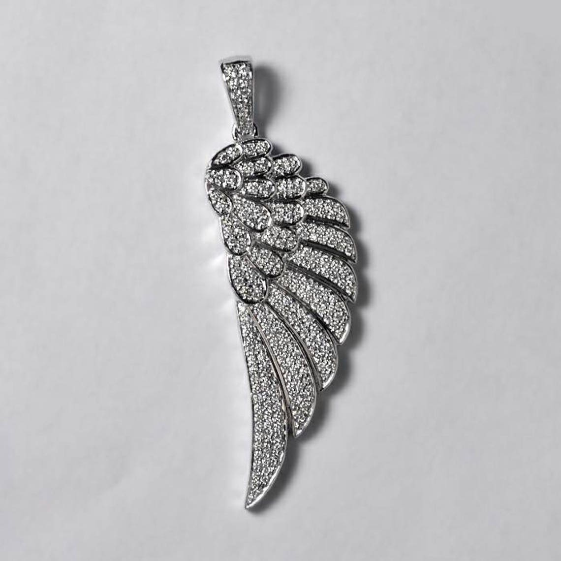 Genuine Diamond Angel Wing Mens Pendant Solid 14K White Gold Etsy