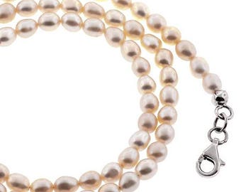 Womens Cultured White Pearl Chain Necklace Sterling Silver 6 mm 18.5 inch