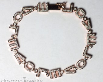 Natural Diamond Love Link Tennis Bracelet for Women, Solid 14K 18K Rose Gold Bridesmaid Jewelry, Anniversary Gift For Her