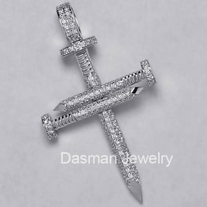 Diamond Nail Cross Pendant Necklace Solid 14K 18K Gold Mens Womens, Custom Luxury High End Religious Jewelry