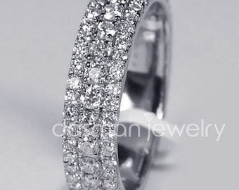 Man Natural Diamond Eternity Band Ring Solid 14K White Gold, Unique Custom Wedding Stacking Ring for Men, Men's Anniversary Gift
