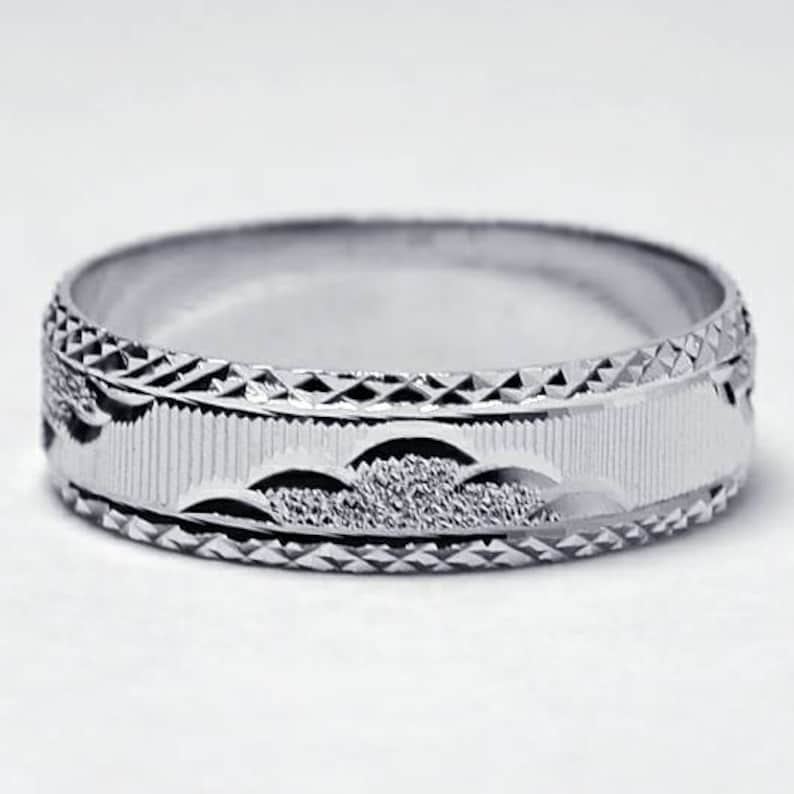 Mens Womens Simple Textured Wedding Band Ring Sterling Silver Unique Plain Cheap His and Hers Bridal Jewelry
