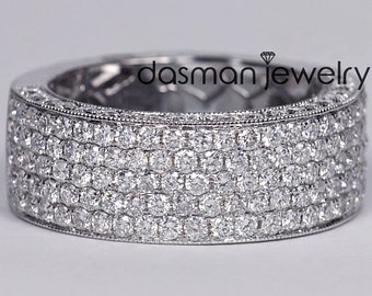 Mens Genuine Diamond Wedding Ring Solid 18K White Gold - Unique Statement Anniversary Band for Men - Custom Luxury Engagement Jewelry Gift