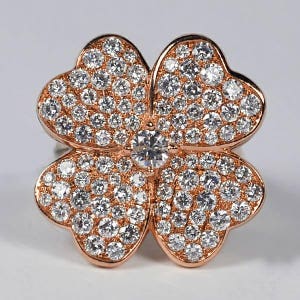 Diamond Large Flower Cocktail Ring for Women, Solid 18K Rose Gold Natural Diamonds Unique Nature Rings for Her, Luxury High End Jewelry