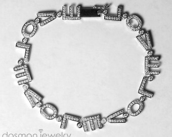 Diamond I Love You Bracelet for Women in Solid 14K 18K White Gold, Love Sign Tennis Bridesmaid Jewelry, Anniversary Gift For Her