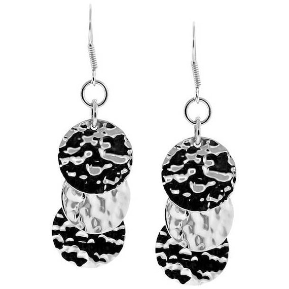 Hammered Round Disc Dangle Earrings For Women - Polished Circle Drop Earrings, Everyday Chic Jewelry