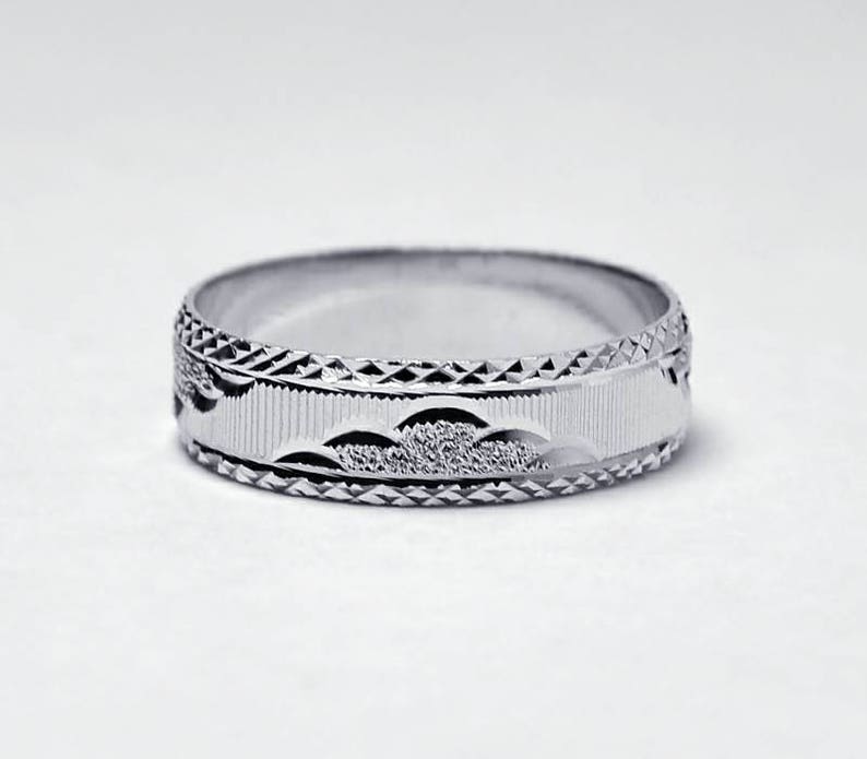 Mens Womens Simple Textured Wedding Band Ring Sterling Silver Unique Plain Cheap His and Hers Bridal Jewelry