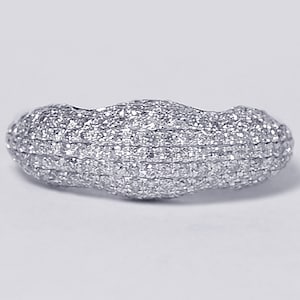 Natural Diamond Micro Pave Stacking Dome Ring Solid 14K White Gold Women, Custom Unique Minimalist Wave Pinky Jewelry