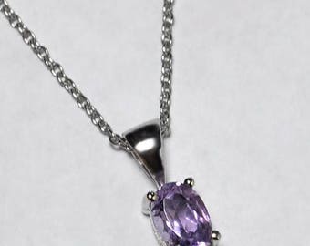 Lila Amethyst Solitär Birthstone Anhänger Halskette Sterling Silber Womens, natürliche Februar Edelstein Schmuck, Mutter ihr Geschenk