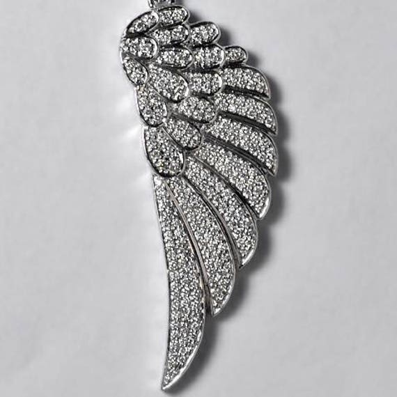 Genuine Diamond Angel Wing Mens Pendant Solid 14K White Gold