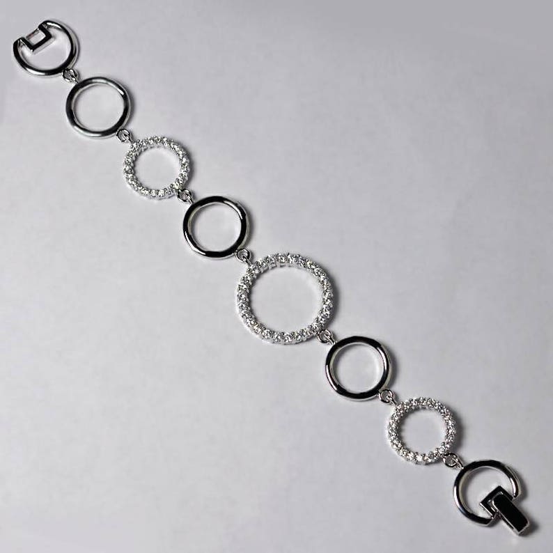 Large Open Circle Geometric Tennis Bracelet 925 Sterling Silver Women CZ Crystal Delicate Minimalist Custom Bridal Jewelry