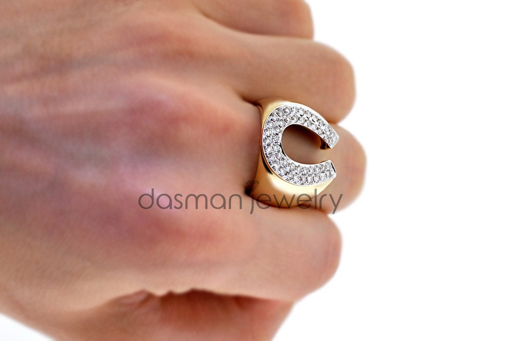 Buy Mens Diamond Horseshoe Good Luck Pinky Ring Solid 14K Yellow
