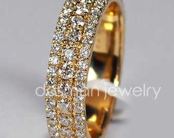 Man Diamond Full Eternity Wedding Ring / Solid 14K Yellow Gold Band for Men / Unique Luxury Men's Jewelry
