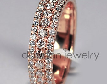 Man Unique Diamond Full Eternity Wedding Band Ring Solid 14K Rose Gold / Custom Luxury High End Jewelry for Men