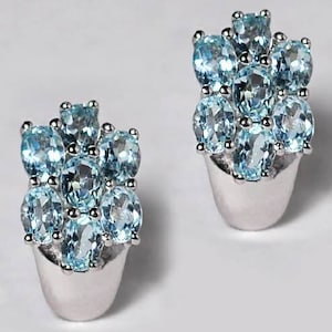 Natural Blue Topaz Flower Drop Boucles d’oreilles Bijoux, Femmes Sterling Silver Cluster Studs, Décembre Birthstone Colorful Gemstone, cadeau mère