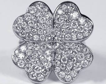 Diamond Large Flower Cocktail Ring for Women, Solid 18K White Gold Natural Diamonds Unique Nature Rings for Her, Custom High End Jewelry