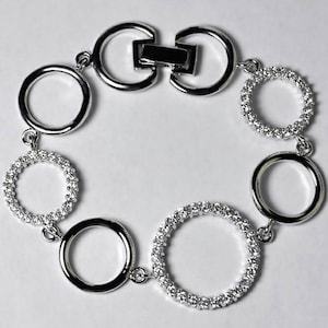 Large Open Circle Geometric Tennis Bracelet 925 Sterling Silver Women, CZ Crystal Delicate Minimalist Custom Bridal Jewelry