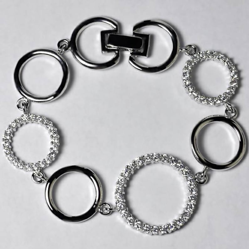 Large Open Circle Geometric Tennis Bracelet 925 Sterling Silver Women CZ Crystal Delicate Minimalist Custom Bridal Jewelry