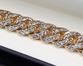 Mens Iced Out Natural Diamond Miami Cuban Link Solid Yellow Gold Bracelet - Custom Made Luxury Hip Hop Jewelry