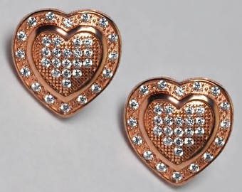 Crystal Pink Heart Stud Earrings for Women Rose Gold Plated 925 Sterling Silver, Delicate CZ Jewelry Gift
