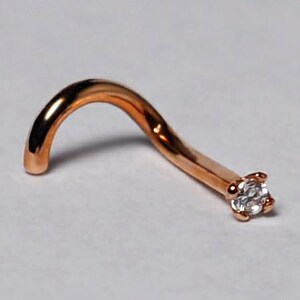 14K Rose Pink Gold Tiny Small Thin Nose Stud Ring, Solid Gold Body Piercing Jewelry