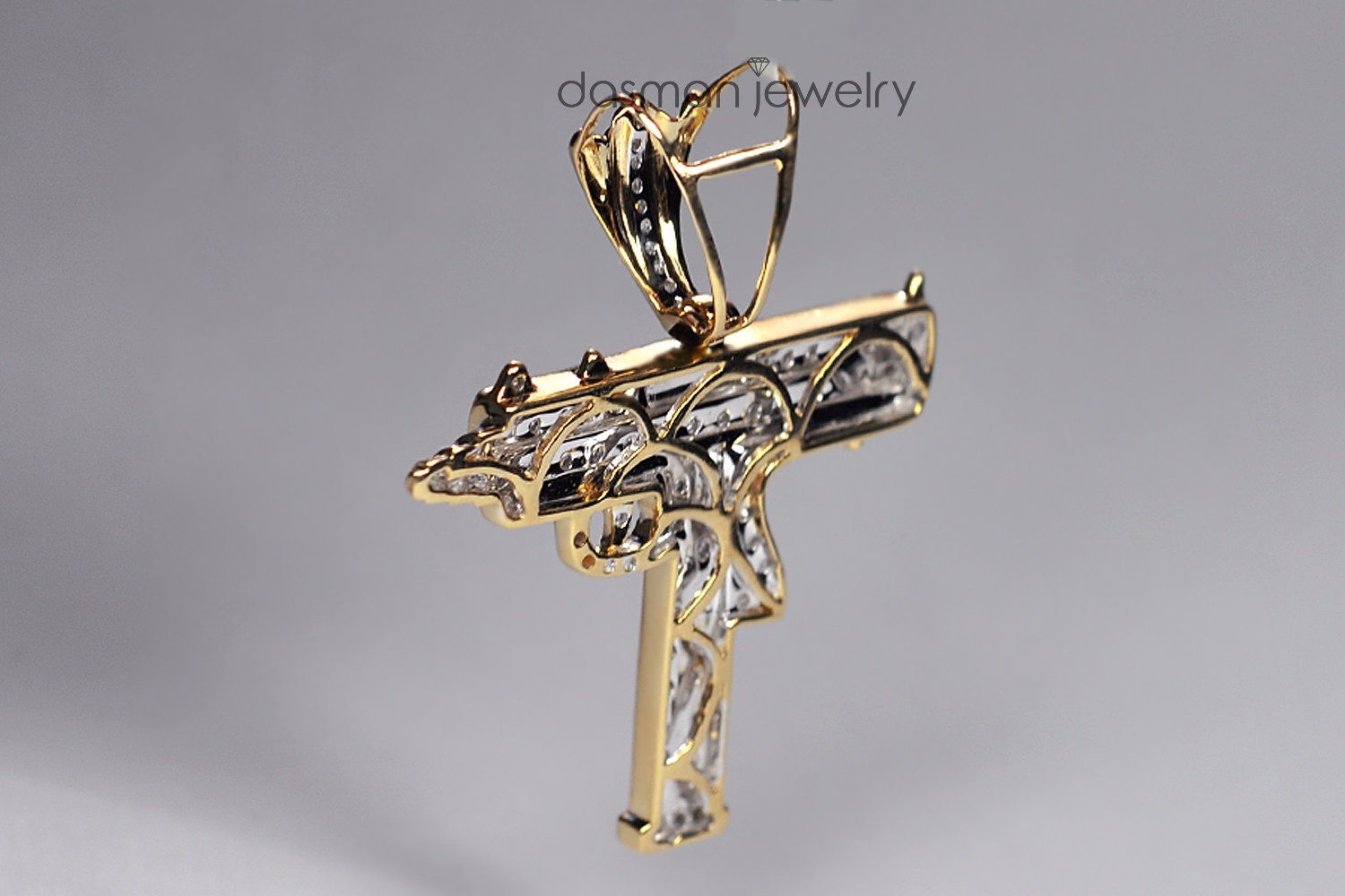 Solid 14K Yellow Gold Diamond UZI Gun Pendant for Men / Pistol Etsy