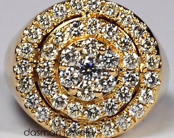 Mens Diamond Cluster Round Classic Ring - Available in Solid 14K Yellow, Rose, White Gold - Custom Signet Pinky Ring with Genuine Diamonds