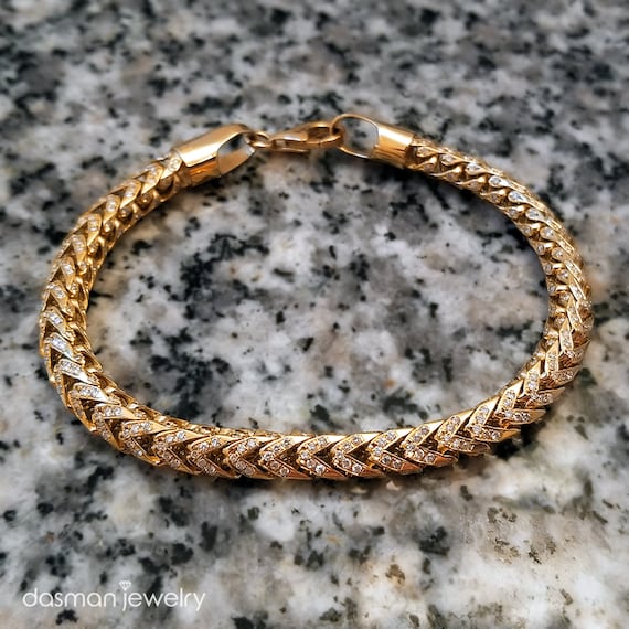 Man Diamond Franco Tennis Bracelet In Solid 14k Yellow Gold Etsy