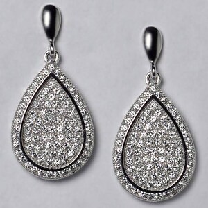 White Crystal Teardrop Bridal Wedding Earrings Sterling Silver Womens, Bridesmaid Bride CZ Jewelry Gift