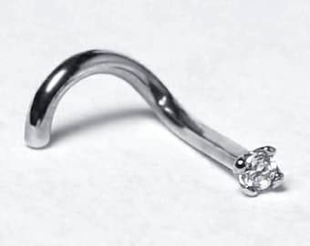 14K White Gold Tiny Small Thin Nose Stud Ring, Solid Gold Body Piercing Jewelry