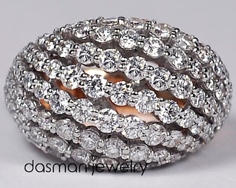 Womens Genuine Diamond Dome Ring in Solid 18K Rose Gold - Luxury Jewelry Anniversary Birthday Gift for Women, Wife, Bride