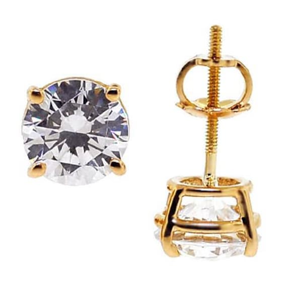 Swarovski Crystal Stud Earrings Solid 14K Yellow Gold Womens 2.50
