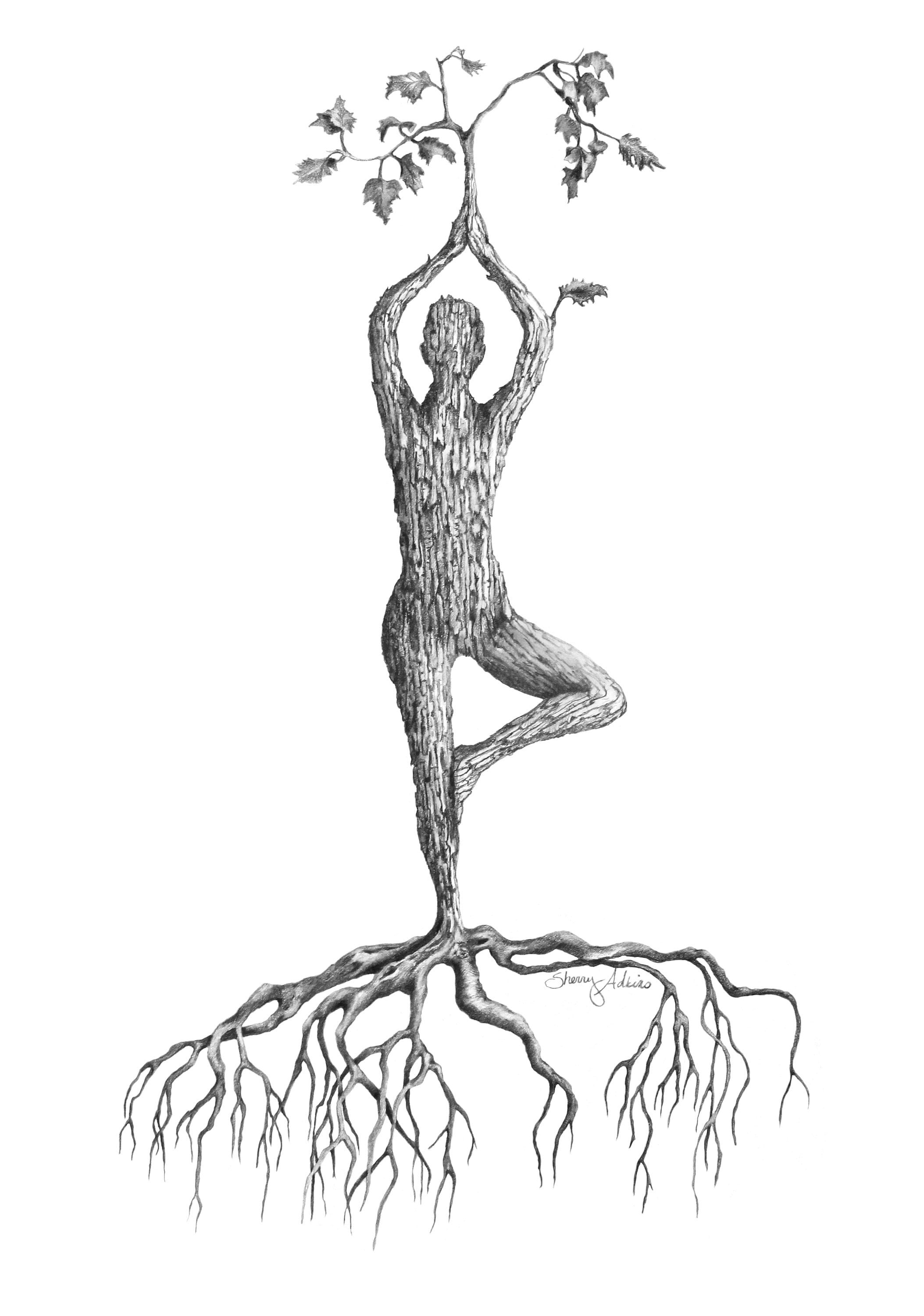 Yoga Art Yoga Wall Decor Tree Pose Pencil Drawing Print Etsy UK