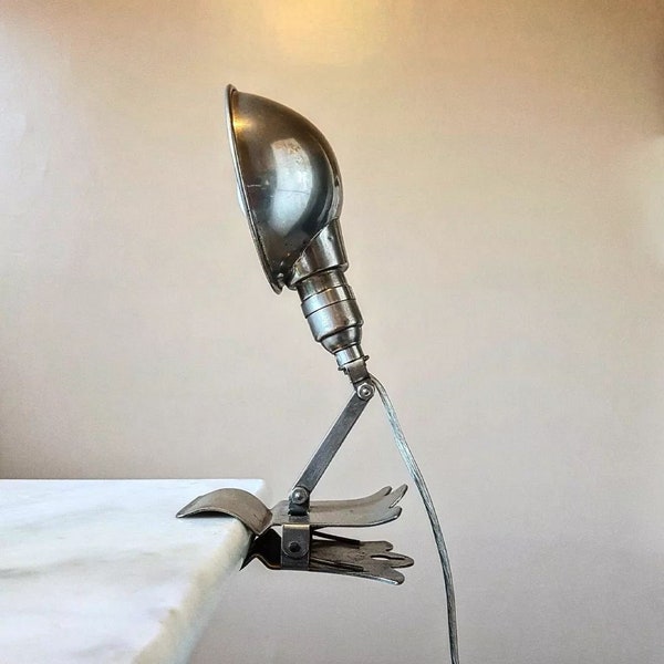 HALA - Very rare vintage art deco Bauhaus industrial chrome-plated brass clamp lamp from HALA, Germany 1930s