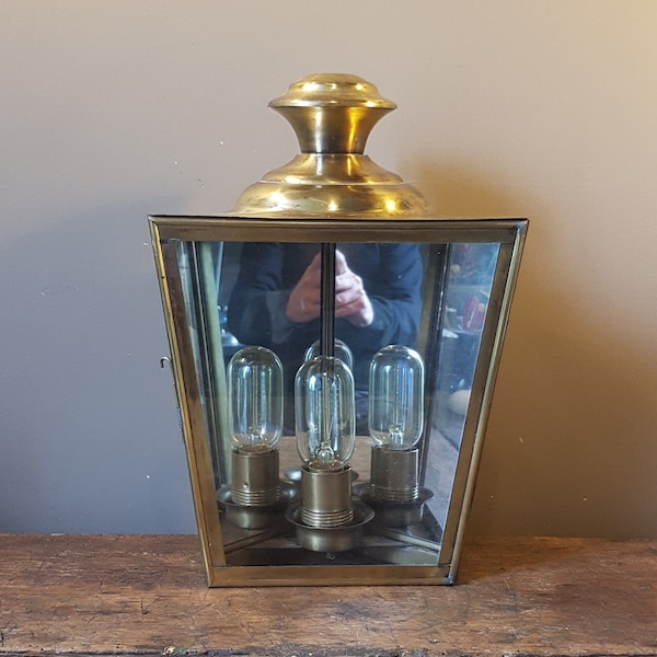 Ancienne applique lanterne vintage art déco rétro en laiton avec miroirs