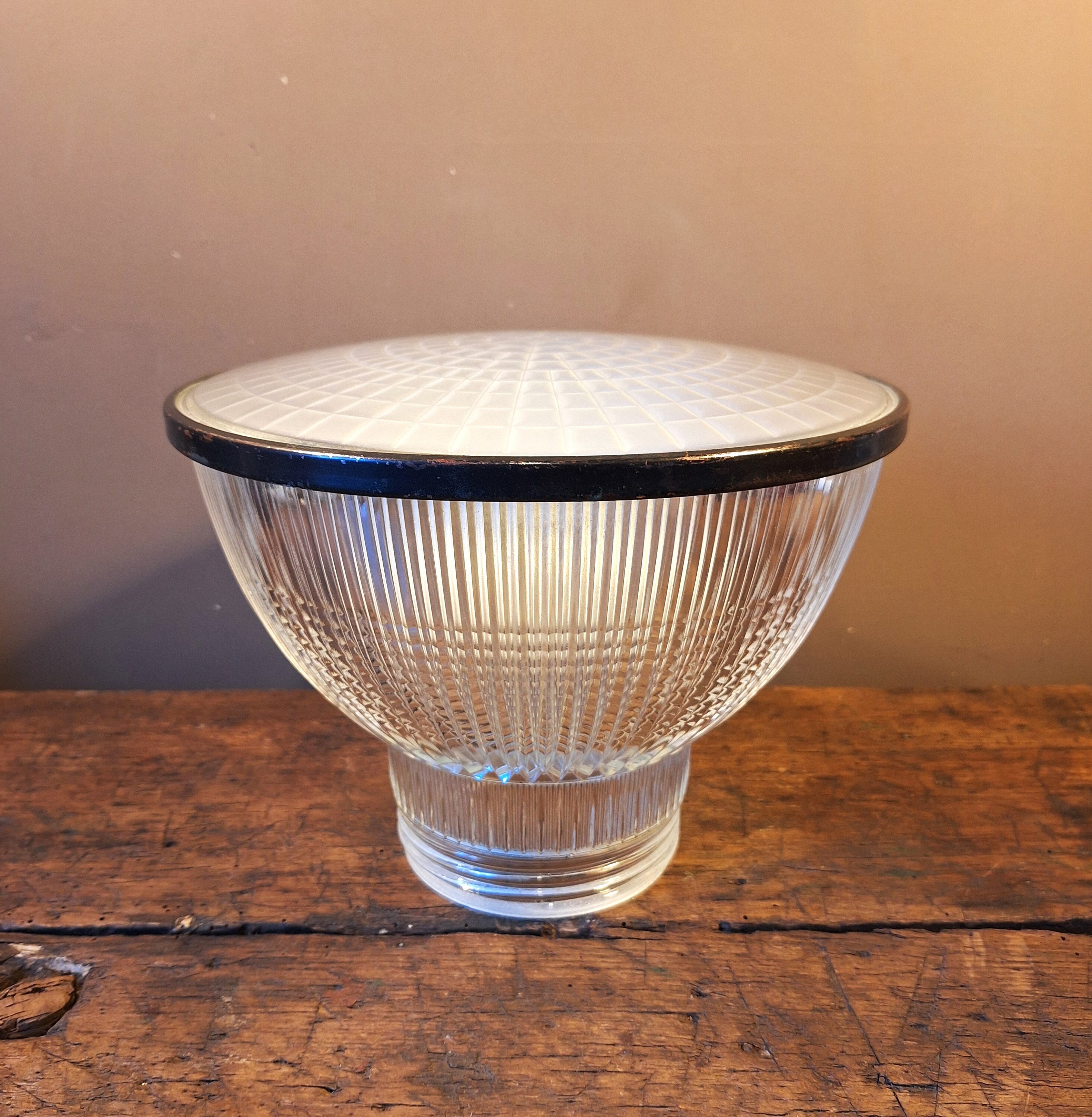HOLOPHANE - Bauhaus industrial art deco vintage pendant lamp in prismatic glass - France 1940s